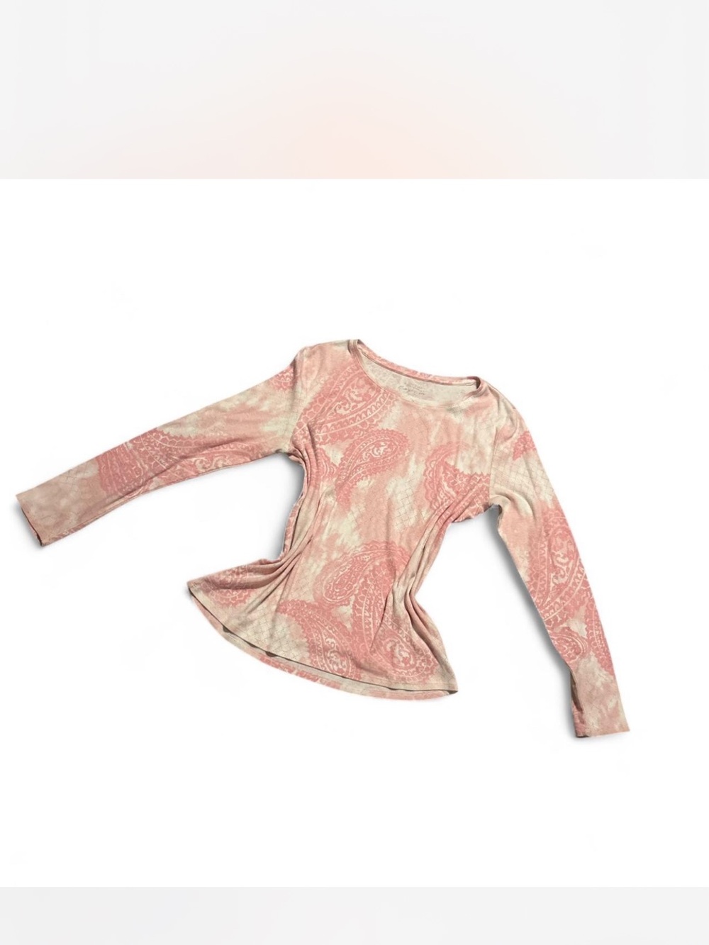Paisley Scoop Neck Long Sleeve Top in Blush Pink